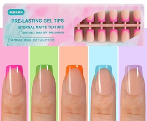 French Gel Nail Tips, 160Pcs French Tip Press on Nails Short Square, No Need to - Picture 1 of 6