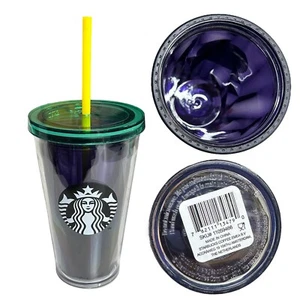 Starbucks Cold Cup 16 oz Tumbler Prism Foil Purple Green Yellow Mardi Gras NWT - Picture 1 of 12
