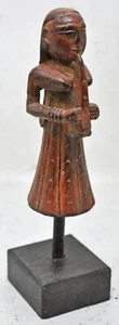 Antique Wooden Woman Musican Figurine Original Old Fine Hand Carved - Picture 1 of 8