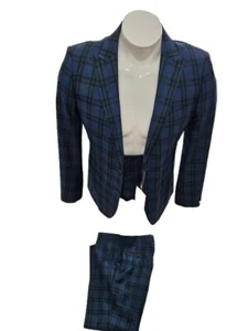 Steven Land Plaid 3 Pc Green/Blue Slim Fit Suit $55.00 NWT S01 - Picture 1 of 3