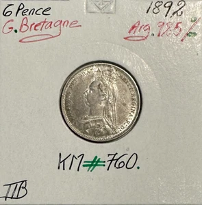 ROYAUME-UNI / GRANDE BRETAGNE (6 Pence 1892) Monnaie en Argent // Qualité : TTB - Foto 1 di 2