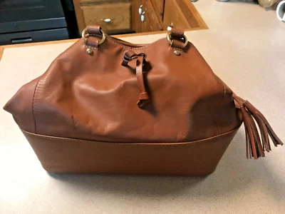 Cartera Bolso Cubo Marrón Valentina Fiore Cuero Italiano con Cordón Foto 1 de 4