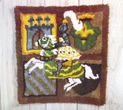 Vintage Bernat Latch Hook Rug Canvas Mesh Lancelot 3913 Knight Horse 1980 - Image 1 of 4