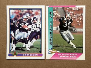 Bo Jackson 1991 Bowman & Pacific Football Cards. Raiders