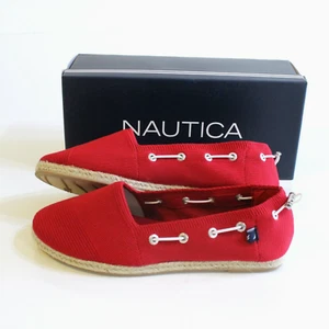 Nautica Women's Espadrille Shoes Size 8.5 Red Slip On Flats Nautical Sailor - Picture 1 of 8