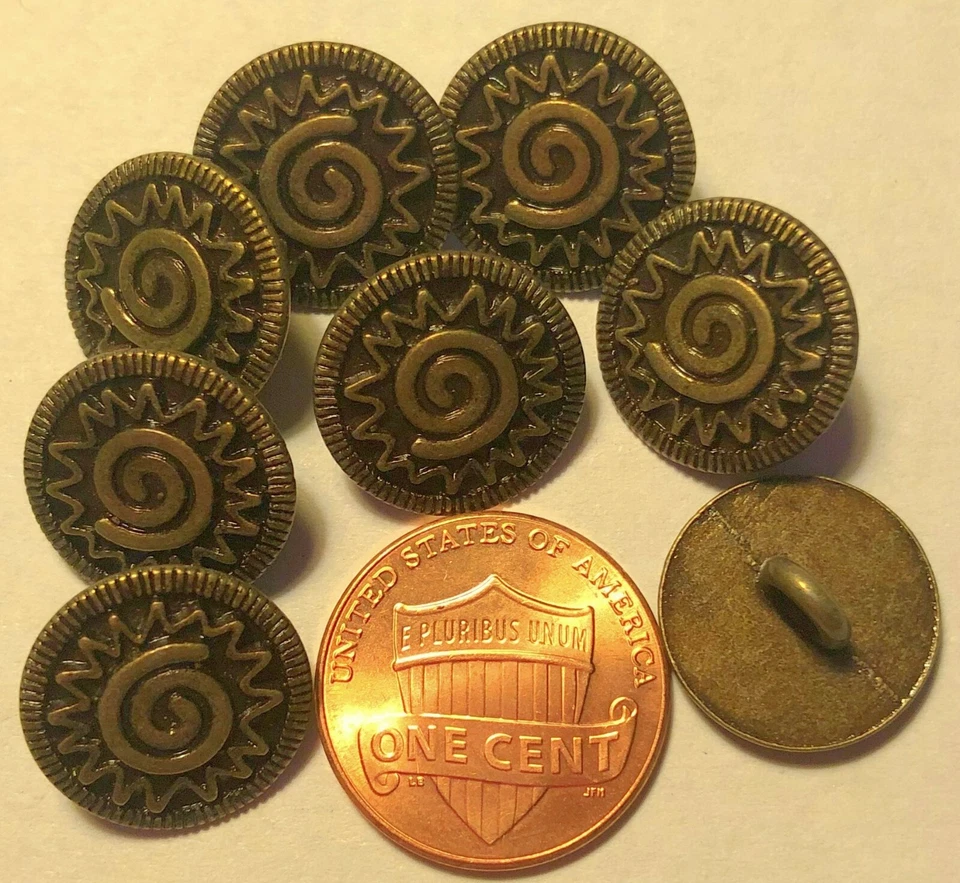 8 botones de vástago de metal tono latón envejecido poco más de 9/16" 14,9 mm 9558 Foto 1 de 1