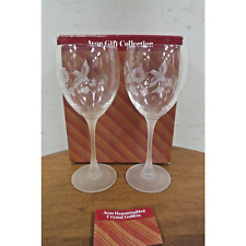 2 Avon Hummingbird Crystal Goblets Glasses 24% Etched Frosted Stems In Box