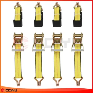 4Pcs Tire Double J Wire Hook Strap Ratchet Car Hauler Wheel Tie Down 2"x10' - Picture 1 of 10