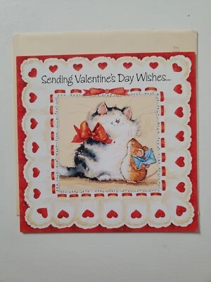 Leanin' Tree Valentine’s Day Greeting Card Cat & Mouse V-Day Wishes Hugs Kisses - Image 1 of 3