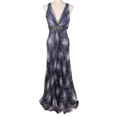 Vintage 90s Y2K Cache Maxi Dress Gown Criss Cross Open Back Jewel Accent Size 6 - Image 1 of 4