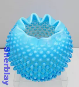 Vtg Fenton Hobnail Blue Opalescent Glass Rose XL Bowl Vase 4.5" T 5.5" W 1960's - Picture 1 of 10