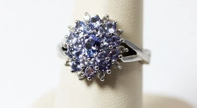 Sterling Silver Syn Tanzanite and White Spinel Cluster Ring Size 7.5 - 225 - Image 1 of 4