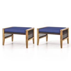 Gymax Outdoor Patio Ottoman Footstool W/ Removable Cushion 2-Pieces Acacia Wood - Picture 1 of 2