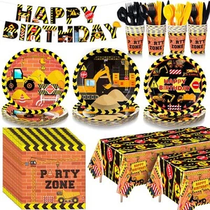 171 Pcs Construction Birthday Party Supplies Tableware Kit Include Plates Cup... - Picture 1 of 7