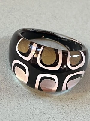 Painted Tapered Black w Gold & Silver Abstract Animal Print Plastic Band Ring - Image 1 of 4