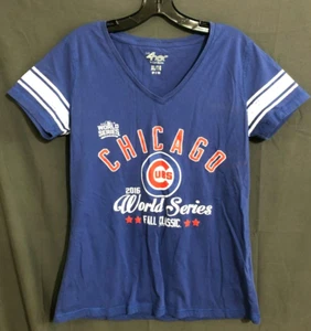 G-lll 4HER CHICAGO CUBS World Series Jersey Knit V-Neck Shirt/Top BLUE sz XL - Picture 1 of 4