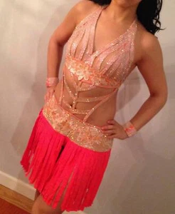 Latin Dance Costume by Latin Dance Wear (Size) 1-2/ Beige & Pink 34-36 XS - Picture 1 of 2