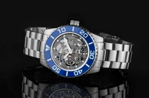 NEW! ARAGON Black Skeleton NH72 Automatic Watch 20ATM Super Luminova Illuminate - Picture 1 of 16