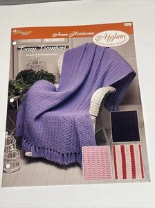 Cozy Comfort Afghan Aran Heirlooms Crochet Pattern Needlecraft Shop - Picture 1 of 6