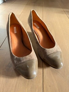 Geox Respira ladies taupe suede wedge UK5 EU39 patent toe shoes xplease readx - Picture 1 of 8