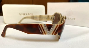 Versace Mod 4145B Havana Beige Sunglasses w/Horn Frame, Clam Case & Box - Italy - Picture 1 of 19