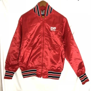Vintage DP Fit for Life Satin Varsity Jacket Red USA SIze 42 Zipup Shiny - Picture 1 of 10