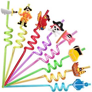 24 Pirate Party Favors Reusable Plastic Straws for Pirate Themed Birthday Par...