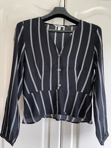 H&M black Top with stripes size 12 - Picture 1 of 5