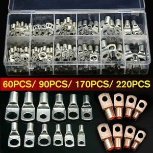 220/170Pcs Bare Copper Cable Lugs Ring Terminals Kit Battery Wire Connectors - Picture 1 of 15