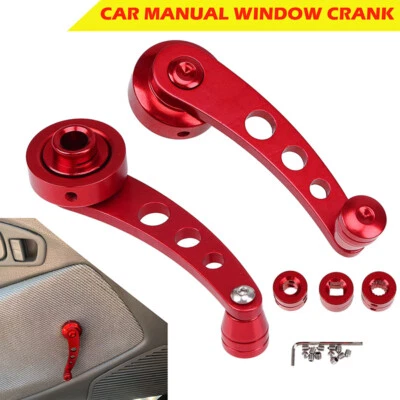 Par de enrolladores de ventana de puerta manual de aluminio rojo para automóvil camión manivela universal Foto 1 de 4