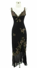 N805 TERANI COUTURE Dress Size 2 XS Black Floral Sequin Asymmetrical Formal