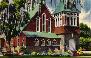 Leinen Postkarte, Biloxi MS Die Kirche des Erlösers, Jefferson Davis besucht. - Bild 1 von 2