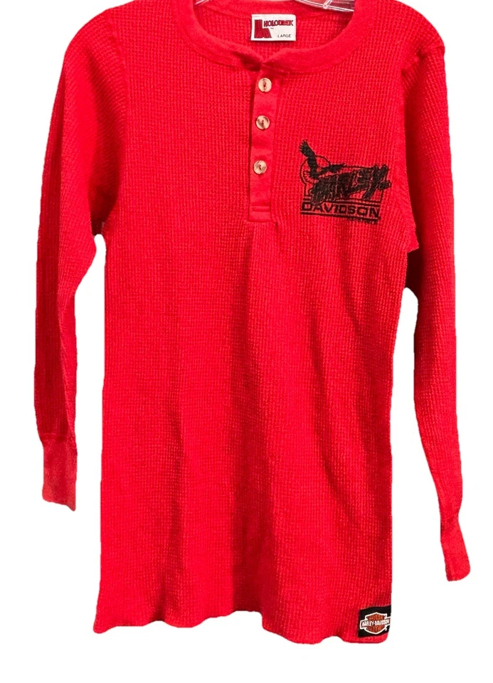 Camisa Harley Davidson Eagle Waffle térmica LS de colección 1992 talla Rojo medio EE. UU. Foto 1 de 4