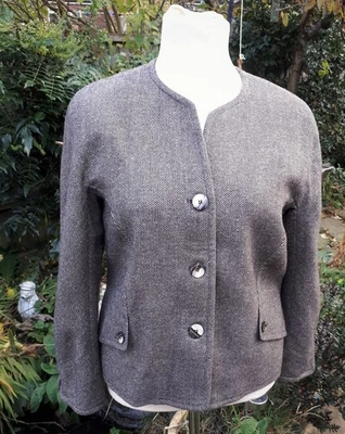 NEW Designer Windsmoor wool tweed brown collarless jacket UK 12 - Image 1 of 4