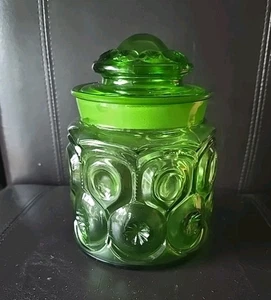 Vintage LE Smith 7in Moon & Stars Green Glass Canister / Excellent - Picture 1 of 8