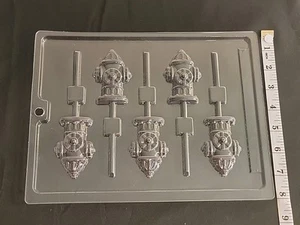 Fire Hydrant Fireman Chocolate Lollipop Candy Plastic Mold - Picture 1 of 1