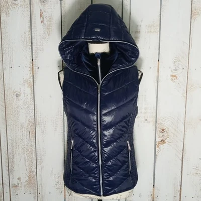 Novo Colete Puffer Marc New York Pequeno Desempenho Zíper Jaqueta com Capuz Azul Marinho Casaco MNY - Imagem 1 de 4