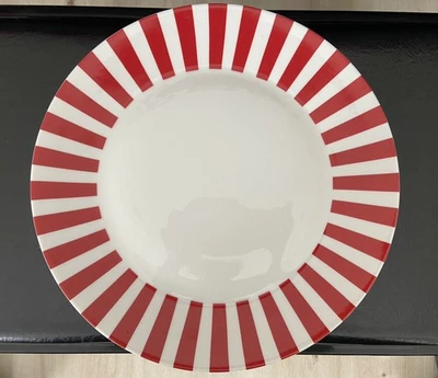 Crate And Barrel 13” Peppermint Stripe Red & White Christmas Plate - Image 1 of 4