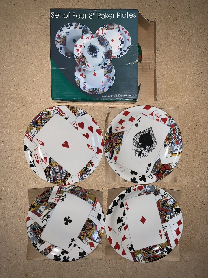 Set Of Four 8” Poker Plates Brand New Open Box - Image 1 of 1