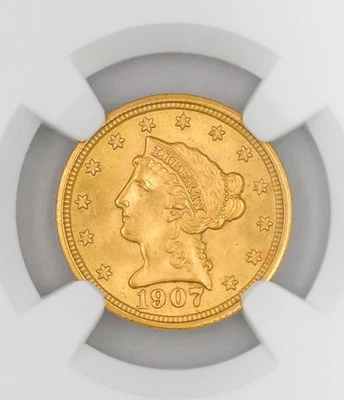 Moneda de oro 90 % Liberty US Quarter Eagle 1907 $2,50 certificada NGC MS 65+ Foto 1 de 4