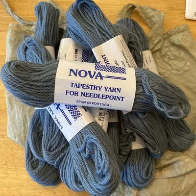12 Skein Nova Tapestry Needlepoint Pure Wool Yarn Blue Color Spun In Portugal - Image 1 of 2