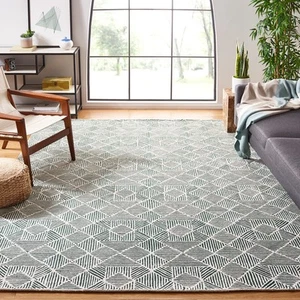 Abstract Collection Area Rug - 9' x 12', Dark Green & Ivory, Handmade Wool, I... - Picture 1 of 1