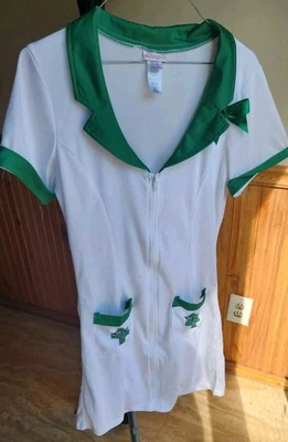 Vestido Dreamgirl Mujer XLarge Conjunto de Enfermera Blanco Verde Borde Lazo *Leer Foto 1 de 4