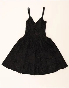 VINTAGE Womens Sleeveless Swing Dress EU 38 Medium Black Floral Polyester CK06 - Picture 1 of 3