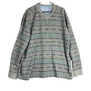 Eddie Bauer Mens Sweatshirt Brown Patterned Thermal Pullover Long Sleeve 2XL - Picture 1 of 12