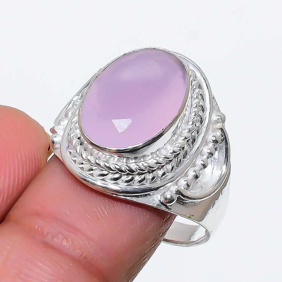 Pink Rose Quartz Gemstone 925 Sterling Silver Jewelry All Size Ring For Gift - Image 1 of 1