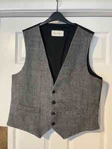 Men's Oliver Spencer Grey Black Waistcoat 100% Wool Adjustable Back Size 46 - Picture 1 of 10