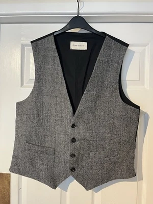 Men's Oliver Spencer Grey Black Waistcoat 100% Wool Adjustable Back Size 46 - Image 1 of 4