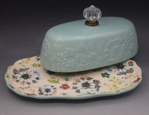 PIONIERIN KERI TÜRKIS KUNSTGLAS KNAUF RETRO STIL BUTTERDOSE - Bild 1 von 8