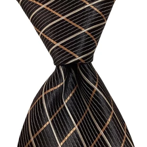 BERGAMO NEW YORK Men's Polyester Necktie Set/w Hanky Designer Plaid Black NWT - Picture 1 of 4